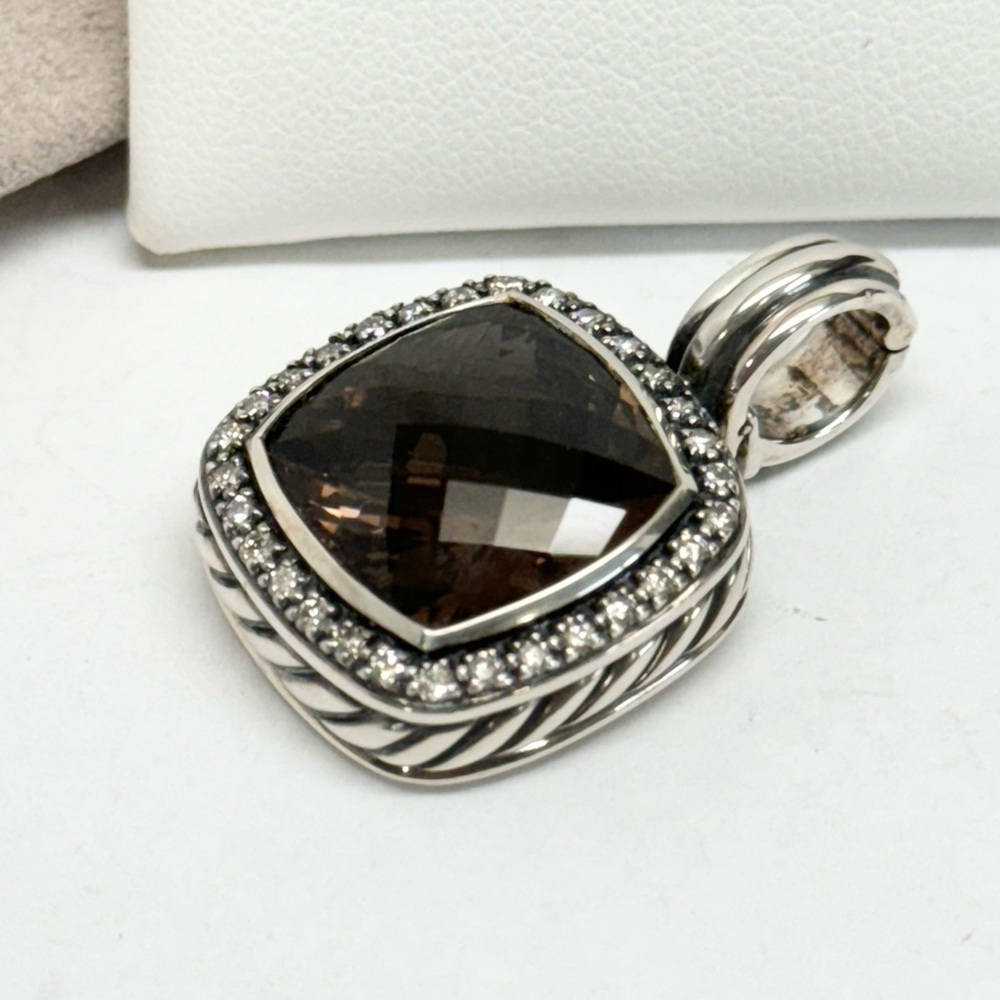 David Yurman Moonlight Ice Albion 14mm Smokey Topaz Diamond Pendant Enhancer - Picture 2 of 11